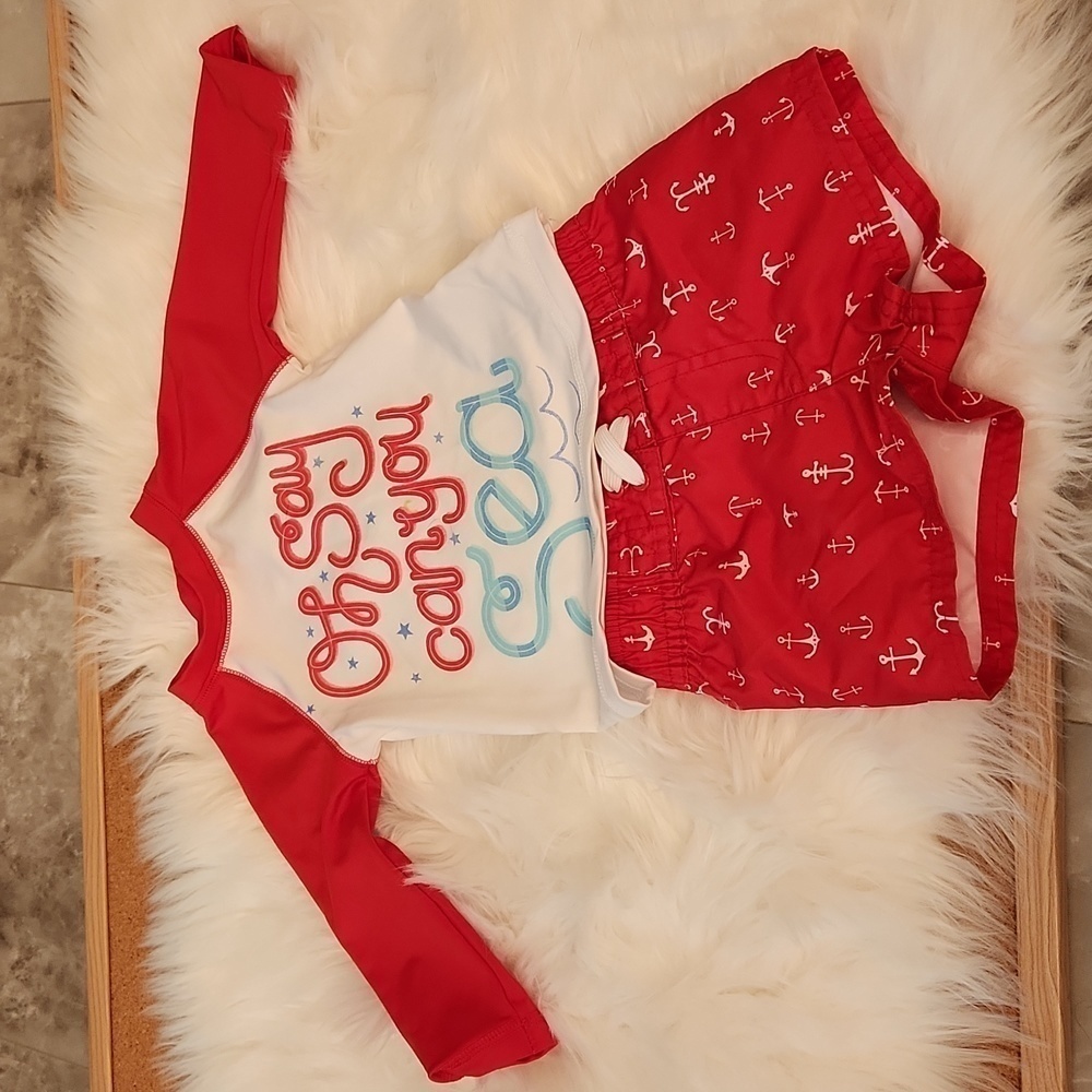 Cat & Jack Rashguard Swim Shirt and Trunks - 6-9M - Read details on size - Picture 1 of 8